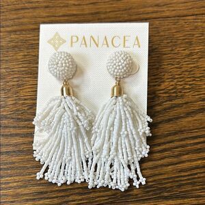 NWOT-Panacea White Beaded Tassel Earrings